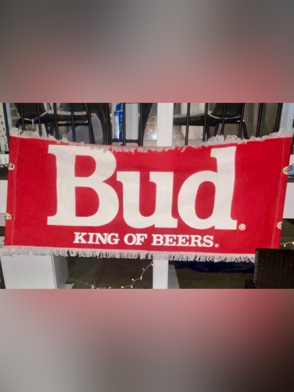 Vintage Budweiser "King of Beers" Red Hammock with Wooden Poles